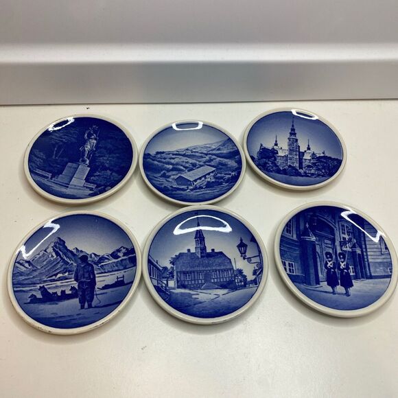 Vintage Royal Copenhagen Denmark Blue Mini Collector Plates Set of 6 Wall Hanger - Picture 1 of 8